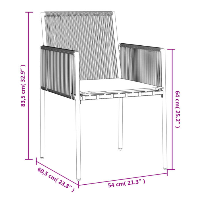 Chaises de jardin et coussins lot de 2 noir 54x60,5x83,5 cm – Image 7
