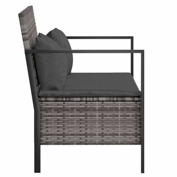 Banc de Jardin à 2 Places avec Coussins Gris Résine Tressée – Image 2