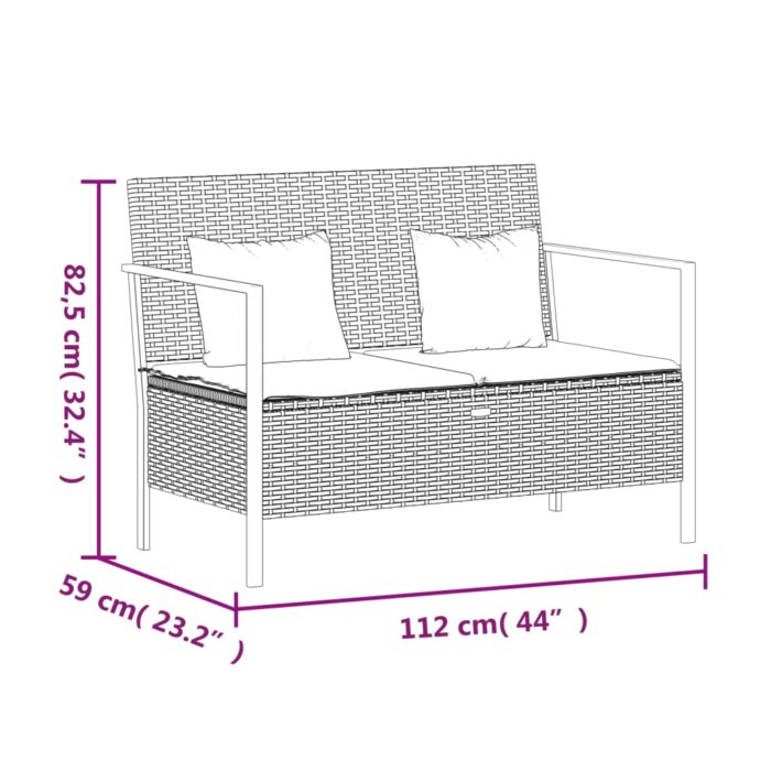 Banc de Jardin à 2 Places avec Coussins Gris Résine Tressée – Image 7