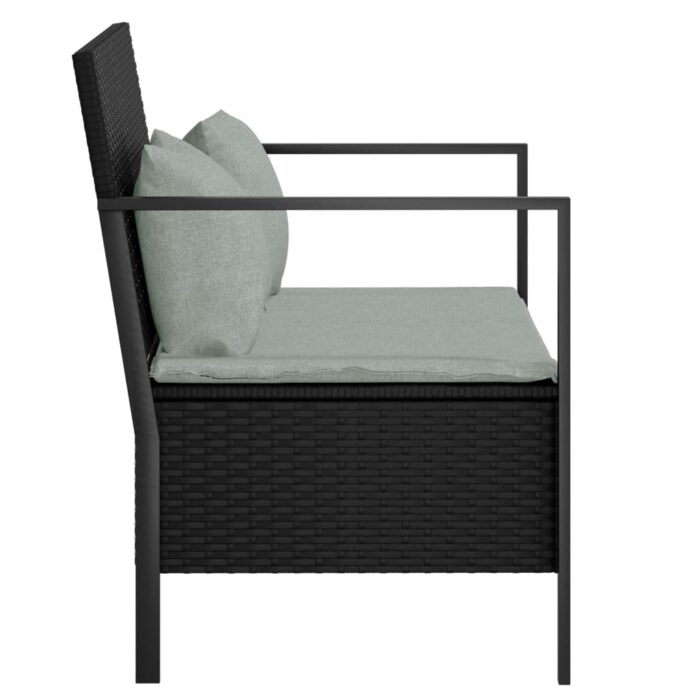 Banc de Jardin à 2 Places avec Coussins Noir Résine Tressée – Image 2