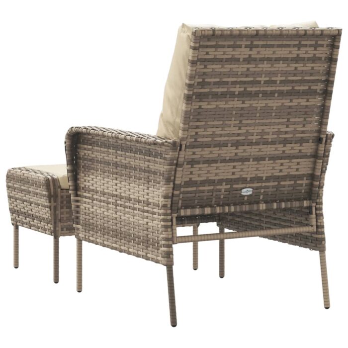 Chaise de jardin avec tabouret marron clair résine tressée – Image 3