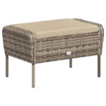 Chaise de jardin avec tabouret marron clair résine tressée – Image 5