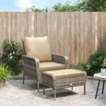 Chaise de jardin avec tabouret marron clair résine tressée