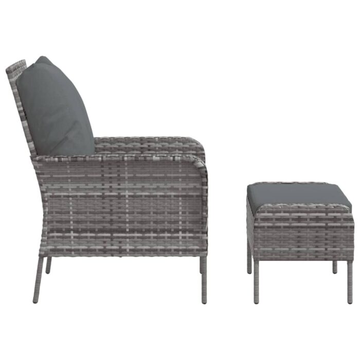 Chaise de jardin avec tabouret gris résine tressée – Image 2