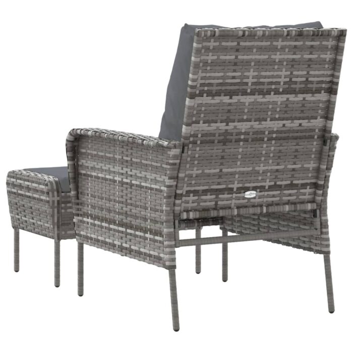 Chaise de jardin avec tabouret gris résine tressée – Image 3