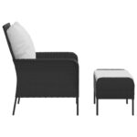 Chaise de jardin avec tabouret noir résine tressée – Image 2