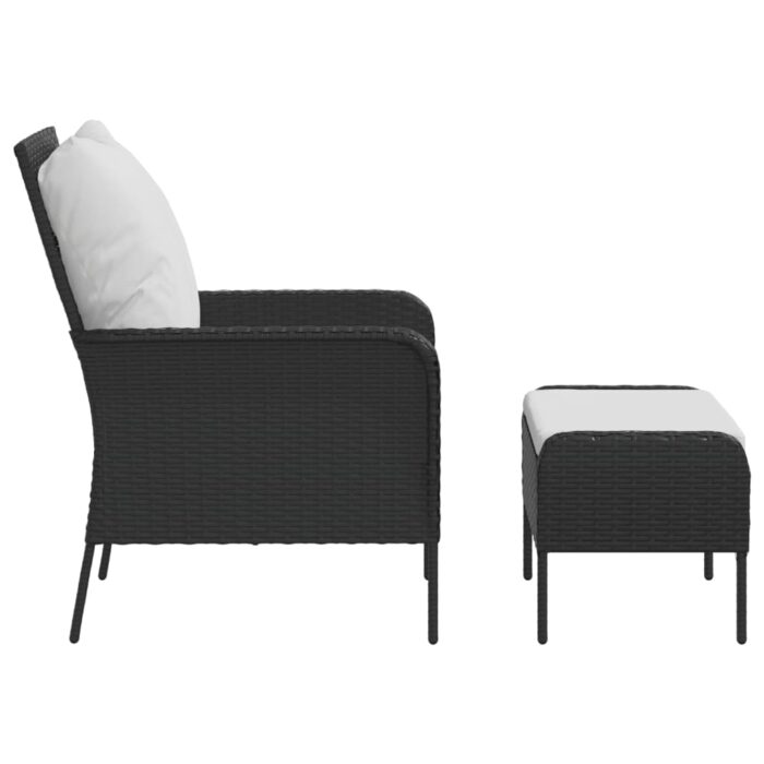 Chaise de jardin avec tabouret noir résine tressée – Image 2