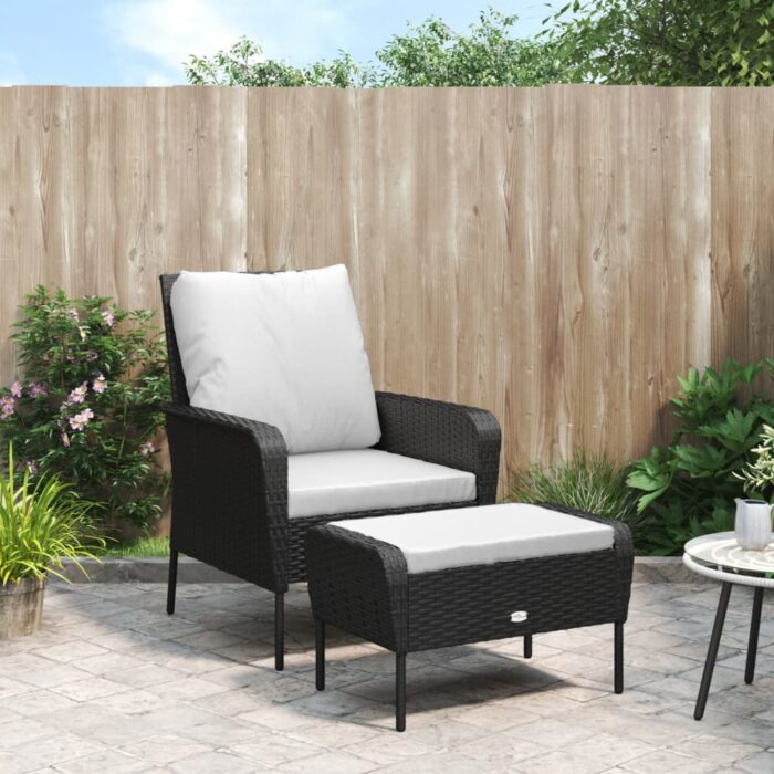 Chaise de jardin avec tabouret noir résine tressée – Image 1