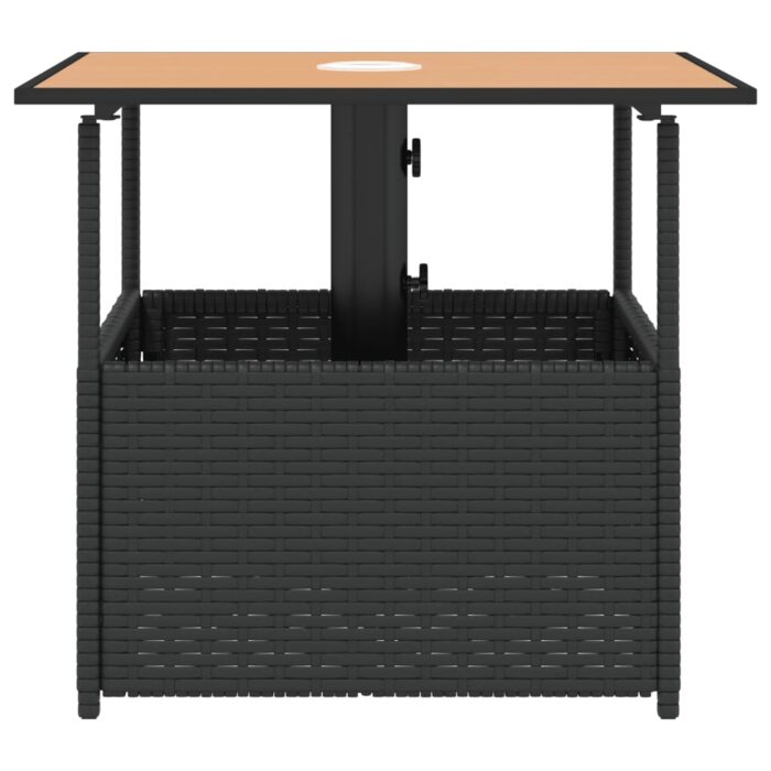 Table de jardin avec trou de parasol noir résine tressée – Image 3