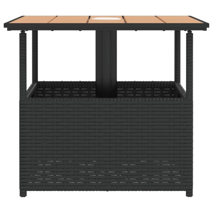 Table de jardin avec trou de parasol noir résine tressée – Image 4