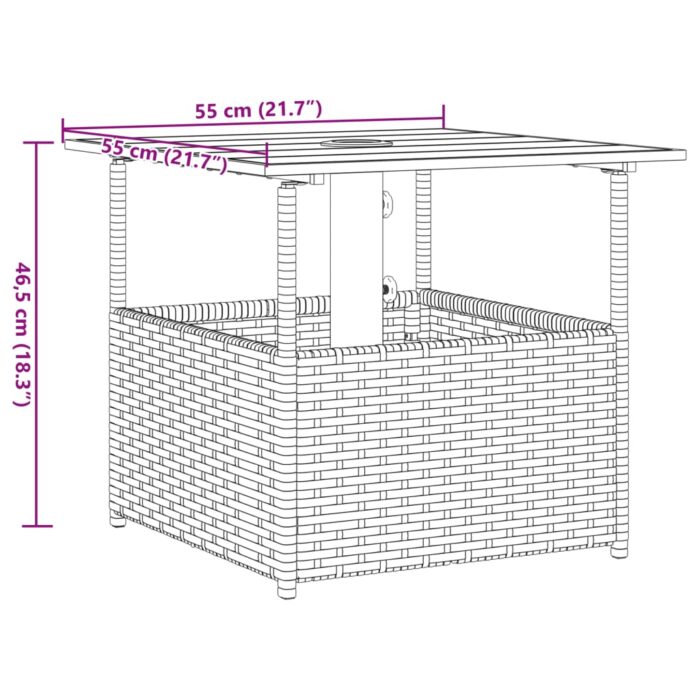 Table de jardin avec trou de parasol noir résine tressée – Image 7