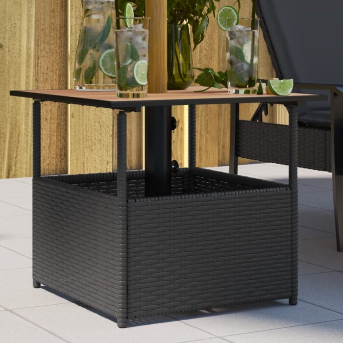 Table de jardin avec trou de parasol noir résine tressée – Image 1