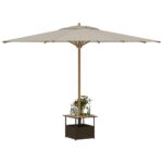Table de jardin avec trou de parasol marron résine tressée – Image 2