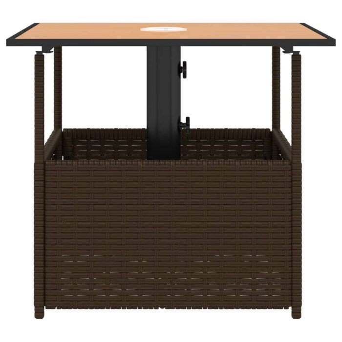 Table de jardin avec trou de parasol marron résine tressée – Image 3