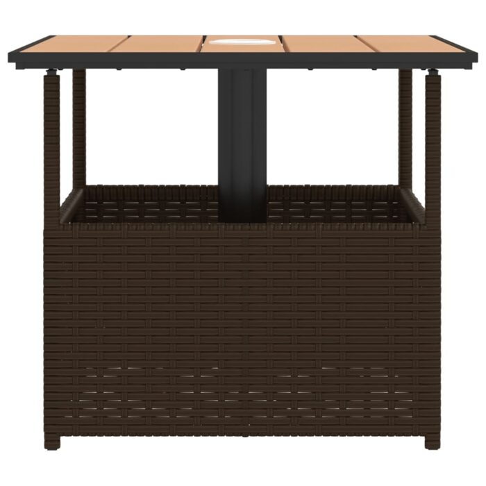 Table de jardin avec trou de parasol marron résine tressée – Image 4