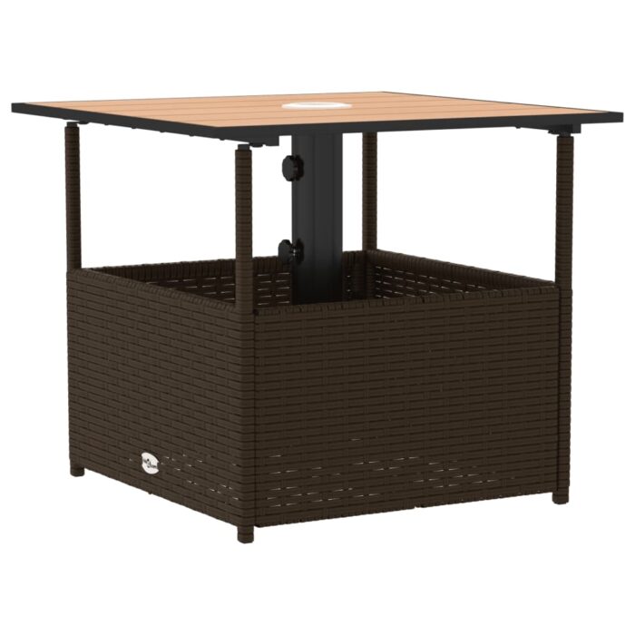 Table de jardin avec trou de parasol marron résine tressée – Image 5