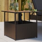 Table de jardin avec trou de parasol marron résine tressée