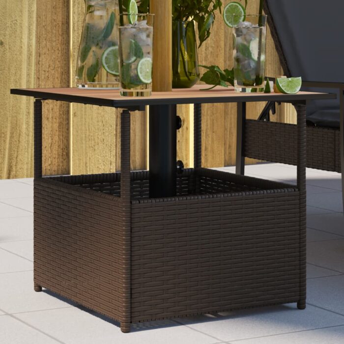 VXL8720845787172_m_en_hd_1.jpg Table de jardin avec trou de parasol marron résine tressée – Image 1
