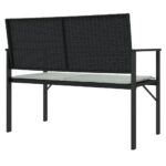 Banc de jardin à 2 places avec coussin noir résine tressée – Image 3