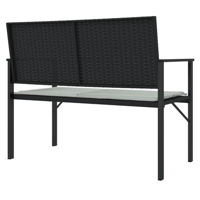 Banc de jardin à 2 places avec coussin noir résine tressée – Image 3