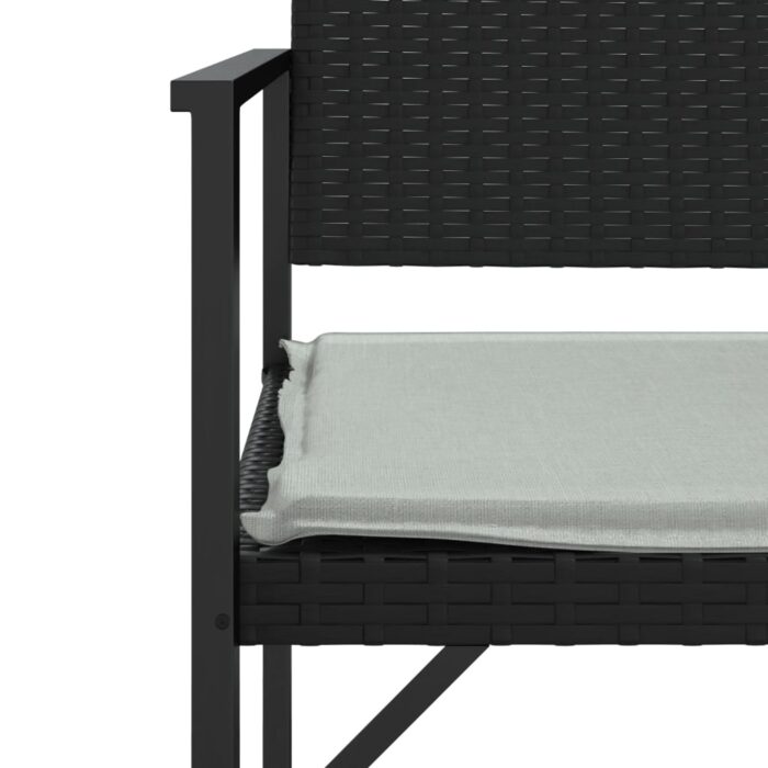 Banc de jardin à 2 places avec coussin noir résine tressée – Image 4
