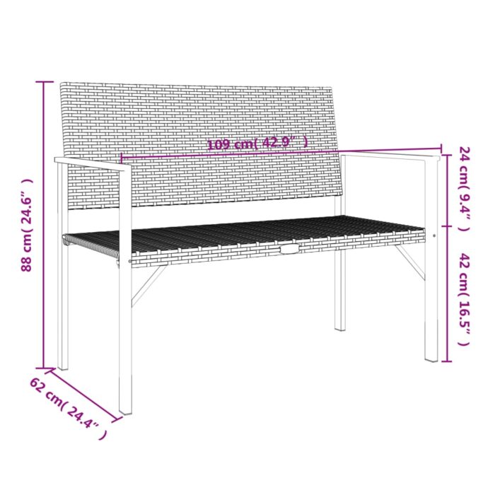 Banc de jardin à 2 places gris résine tressée – Image 6