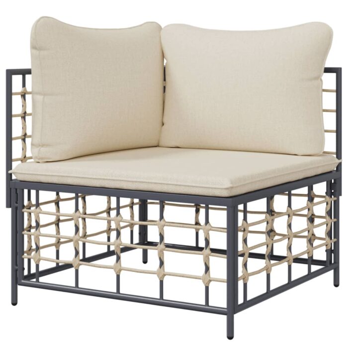 Canapé d'angle de jardin avec coussin beige résine tressée – Image 2