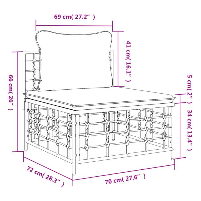 Canapé central de jardin avec coussin beige résine tressée – Image 5