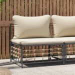Canapé central de jardin avec coussin beige résine tressée