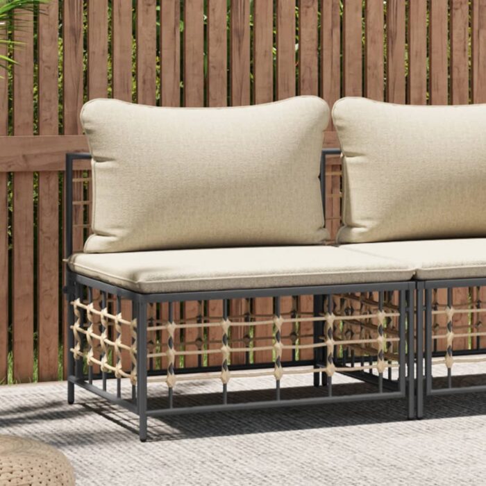 Canapé central de jardin avec coussin beige résine tressée – Image 1