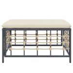 Tabouret de jardin avec coussin beige résine tressée – Image 2