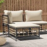 Tabouret de jardin avec coussin beige résine tressée