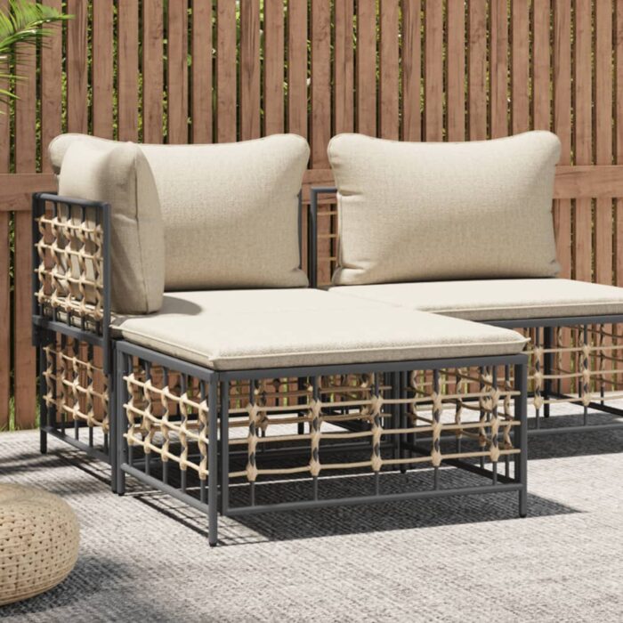 Tabouret de jardin avec coussin beige résine tressée – Image 1