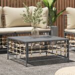 Table de jardin anthracite 70x70x34 cm résine tressée