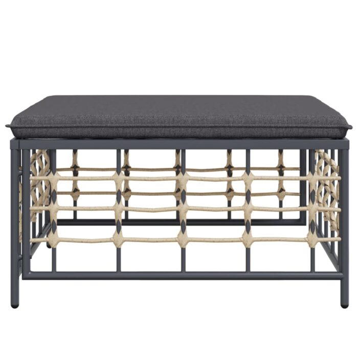 Tabouret de jardin avec coussin gris foncé résine tressée – Image 2