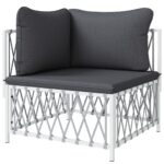 Canapé d'angle de jardin avec coussins blanc tissu tissé – Image 2