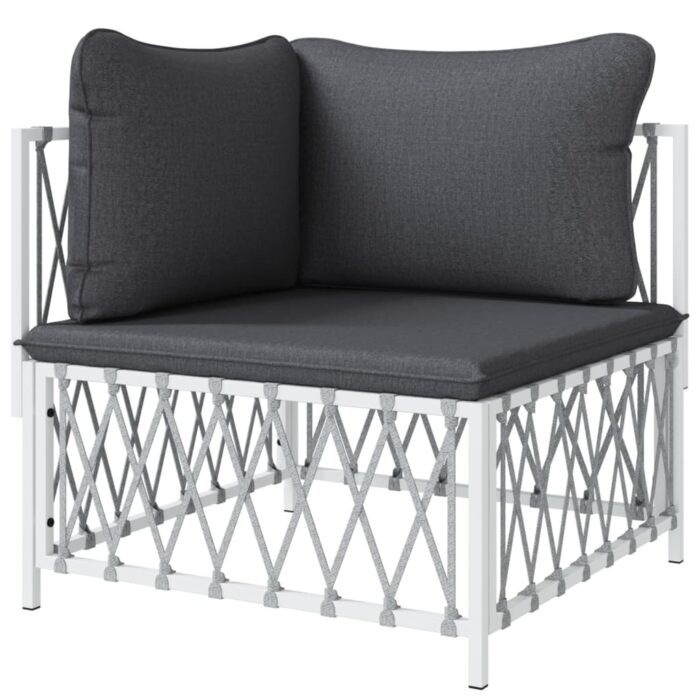 Canapé d'angle de jardin avec coussins blanc tissu tissé – Image 2