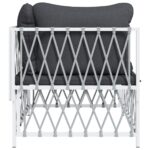 Canapé d'angle de jardin avec coussins blanc tissu tissé – Image 3