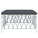 Repose-pied de jardin avec coussin blanc tissu tissé – Image 2