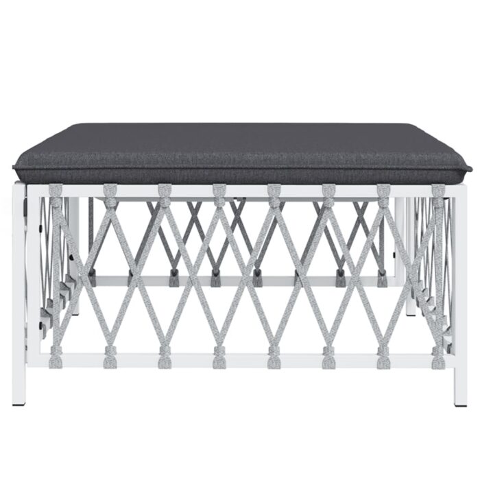 Repose-pied de jardin avec coussin blanc tissu tissé – Image 2