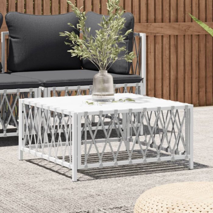 Table de jardin blanc 70x70x34 cm tissu tissé – Image 1