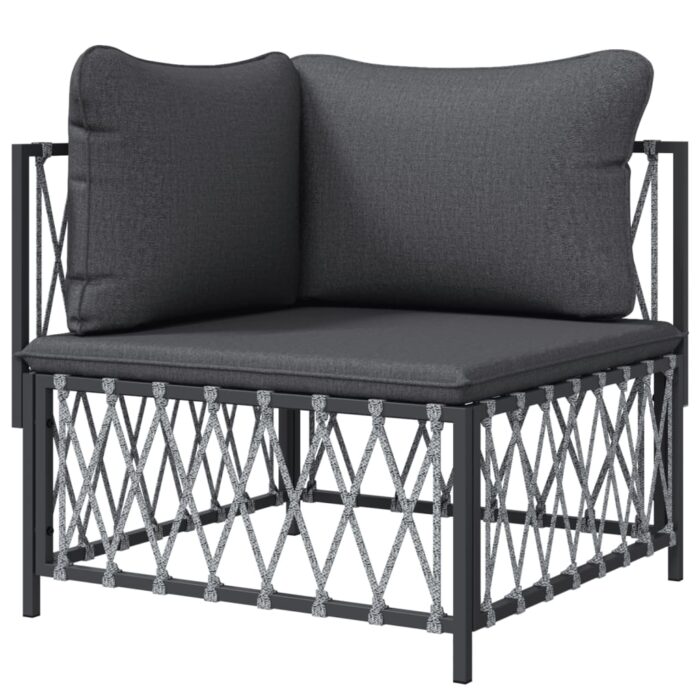 Canapé d'angle de jardin avec coussins anthracite tissu tissé – Image 2