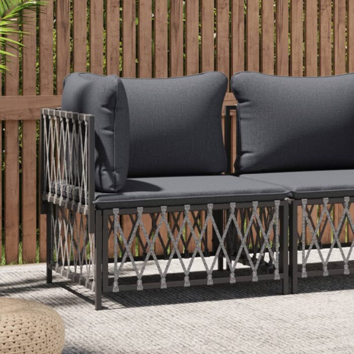 Canapé d'angle de jardin avec coussins anthracite tissu tissé – Image 1
