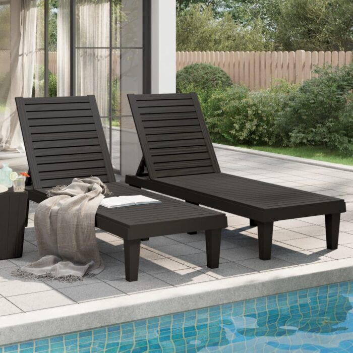 Chaises longues lot de 2 noir 155x58x83 cm polypropylène – Image 1