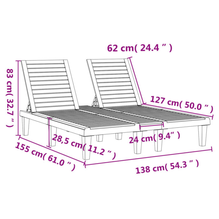 Chaise longue double noir 155x138x83 cm polypropylène – Image 8