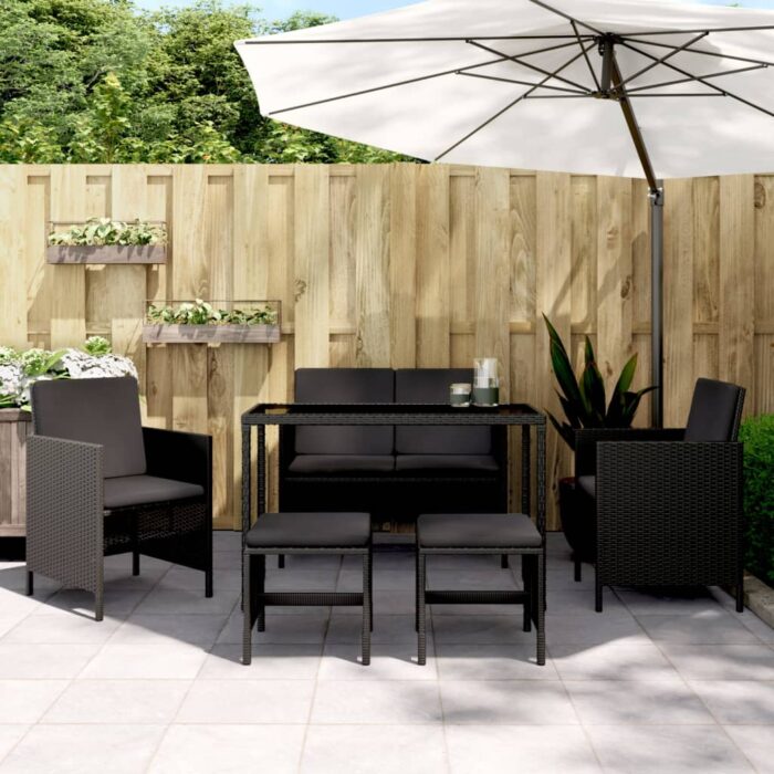 VXL8720845789787_m_en_hd_1.jpg Ensemble à manger de jardin coussins 6pcs noir résine tressée – Image 1