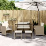 Ensemble à manger de jardin avec coussins 6pcs beige poly rotin