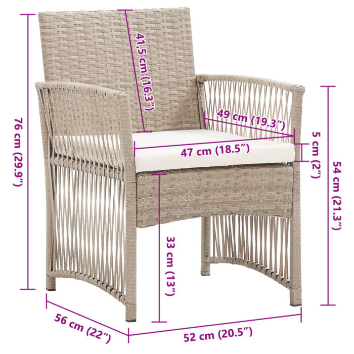 Fauteuils de jardin avec coussins 2 pcs Beige Résine tressée – Image 6