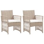 Fauteuils de jardin avec coussins 2 pcs Beige Résine tressée