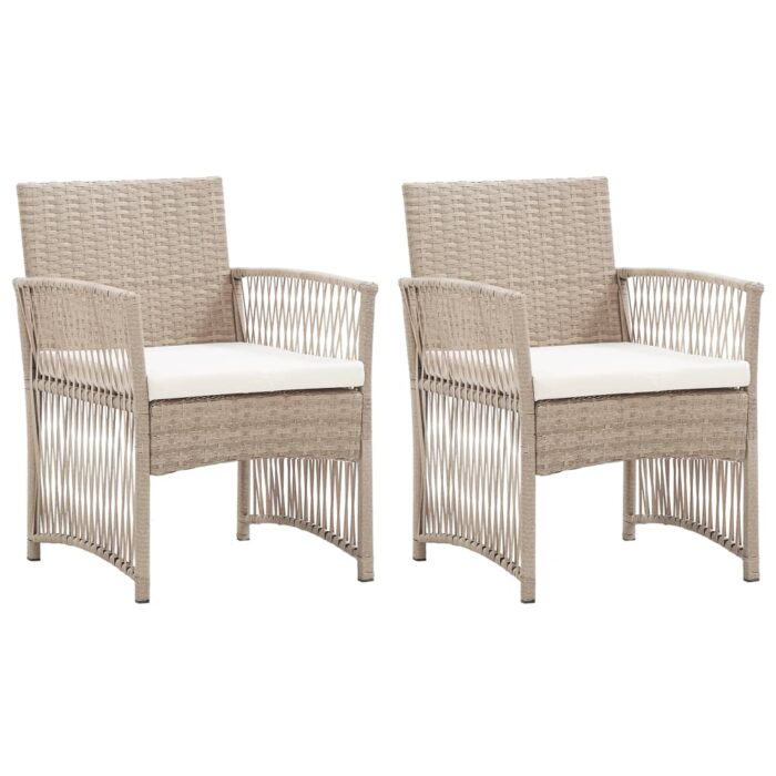 Fauteuils de jardin avec coussins 2 pcs Beige Résine tressée – Image 1